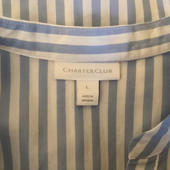 Charter Club Women’s Blue And White Striped Long Sleeve Button Up Blouse. Size L - Picture 4 of 6